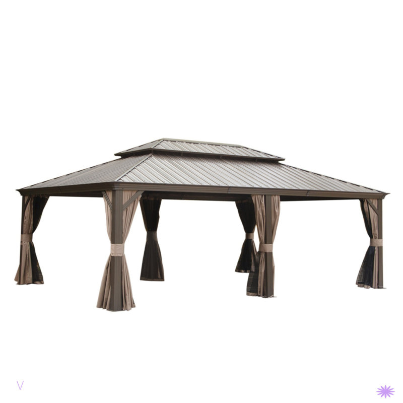 Outdoor Gazebo with Galvanized Steel Double Roof, 126.35" H x 283.63" W x 165.65" D, Brown