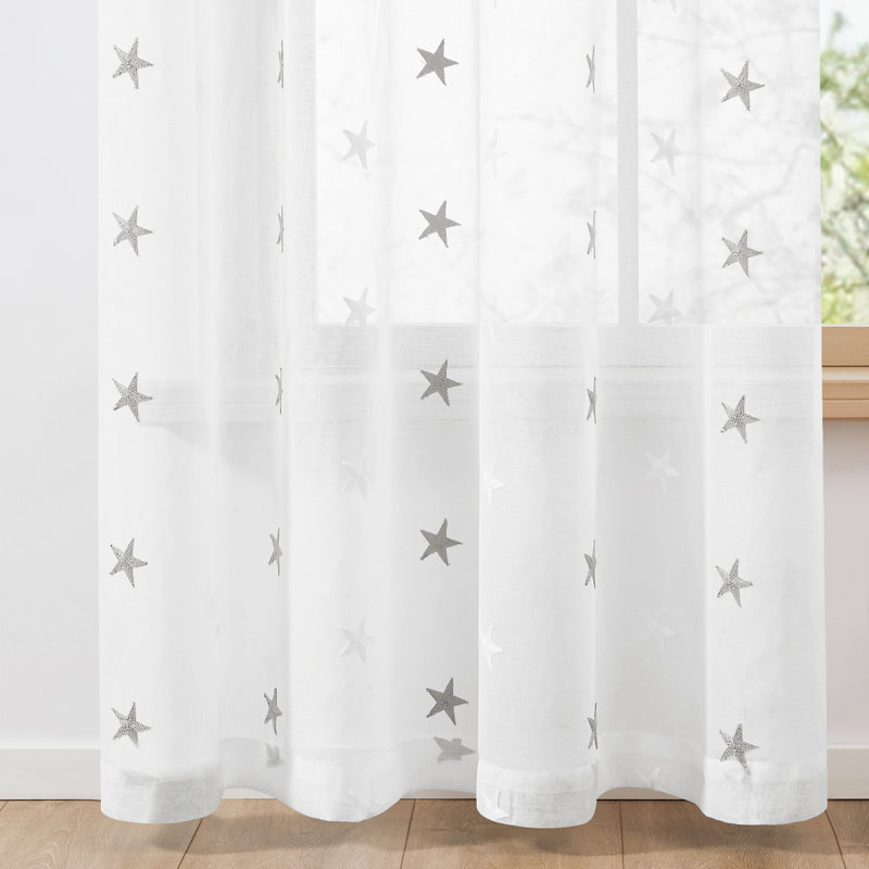 Embroidered Pentagram Light Filtering Sheer Curtains (Set of 2), Gray, 52" W x 96" L