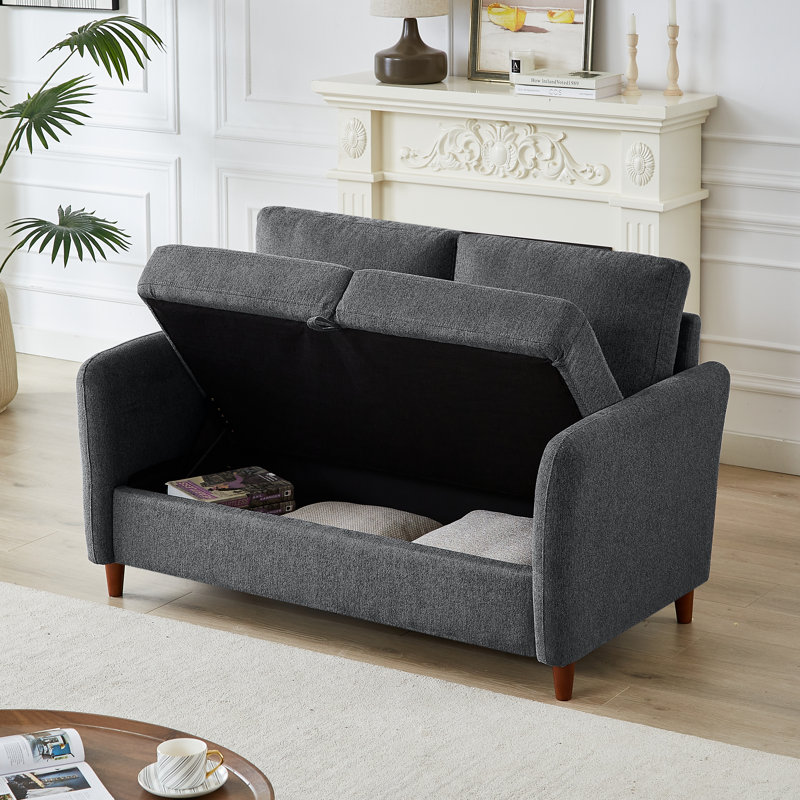 Linen Flared Arm Loveseat with Storage, Dark Gray, 34.7" H x 56.3" W x 31.2" D