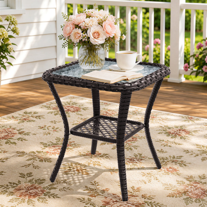 Table d'appoint de patio en verre PE
