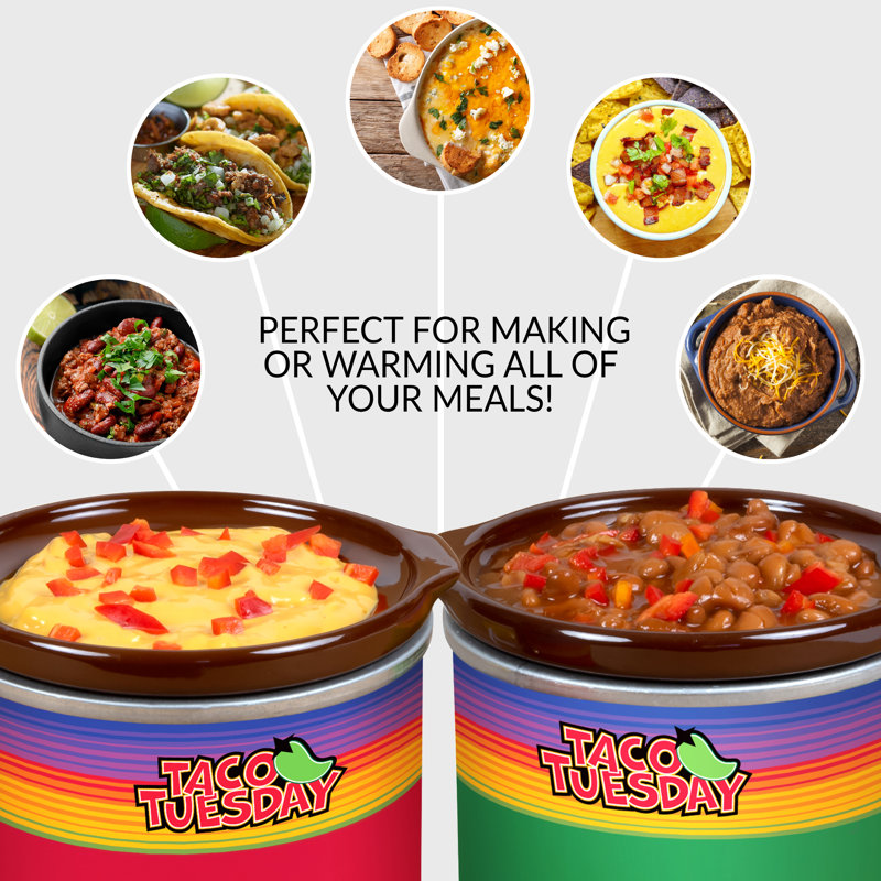Deux mini-pinces Fiesta de taco Tuesday, de 0,65 Qt., incluant le couvercle, parfaite pour la Quesf, le piment, les haricots, le poulet et le bœuf