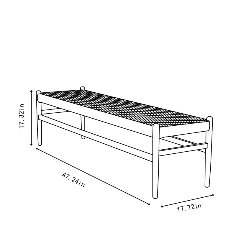 Braeton Solid Wood Bench, 17.32" H x 47.24" W x 17.72" D, Natural