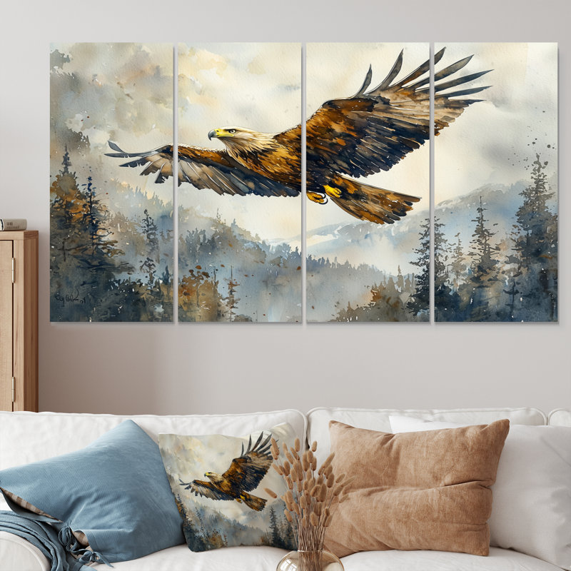 Aigle brun montant au-dessus de la vallée - Art mural oiseau - art mural moderne pour le salon, 4, H 28 po x l 48 po
