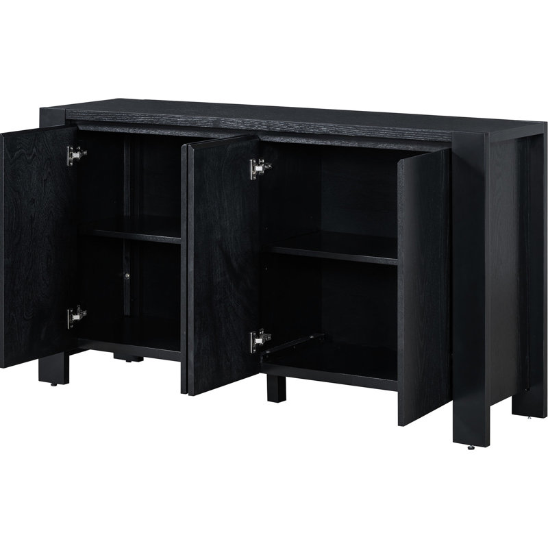 Buffet avec rangement, buffet en bois rétro à 4 portes avec finition vieillie et tablettes réglables pour la salle à manger, la cuisine et le salon