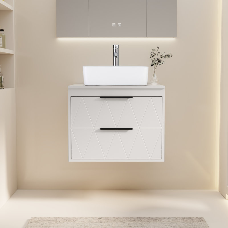 Meuble-lavabo mural 24 po avec lavabo vasque Sharee, Blanc, Carrée