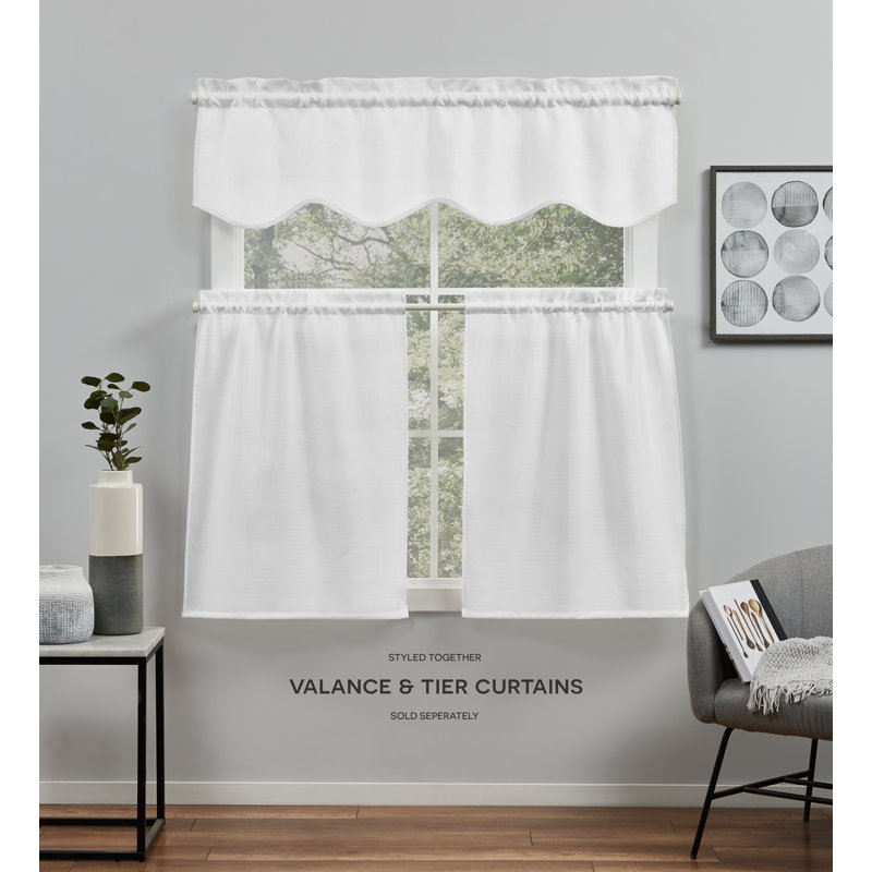 Winter White Linen-Like Scalloped Rod Pocket Valance, 54x16