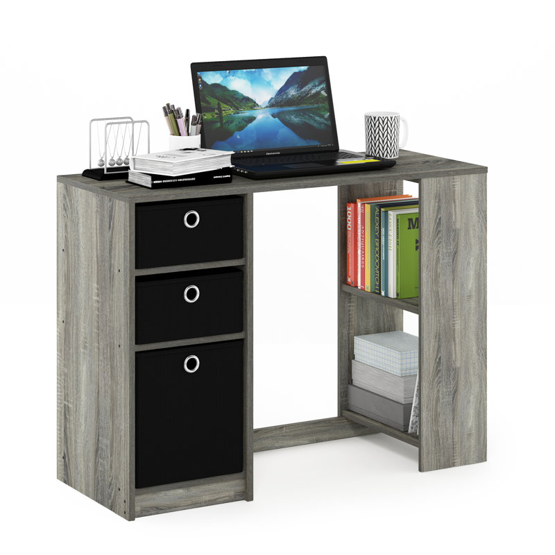 Bracan Writing Computer Desk with Bin Drawers, French Oak Grey/Black