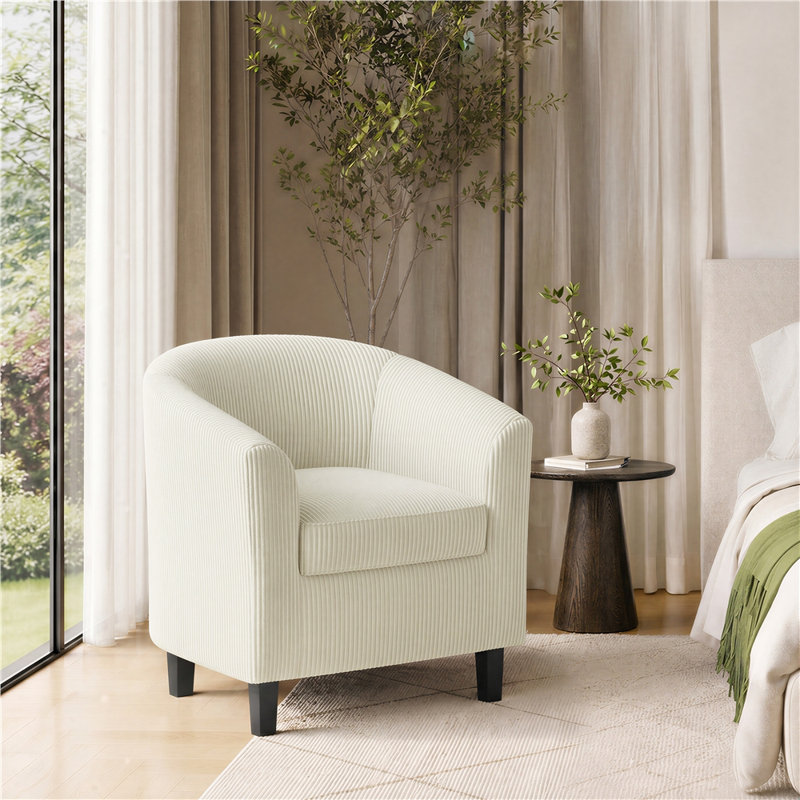 Fauteuil demi-tonneau avec fauteuil club demi-tonneau Seldon, Beige Corduroy