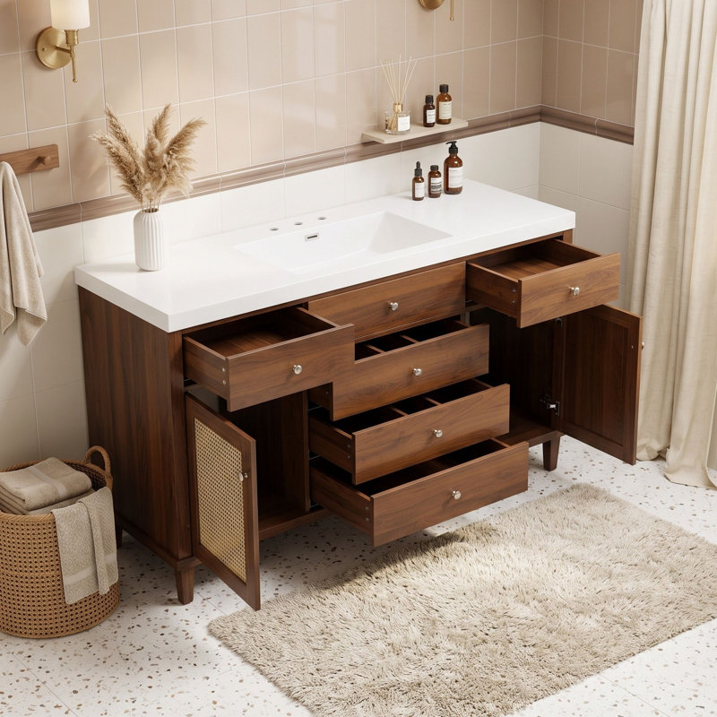 Freestanding Standard Single Vanity Bathroom Vanity With Top, Brown
