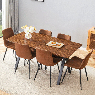 Ensemble de table de salle à manger Mid-Century moderne en bois, finition noyer rustique