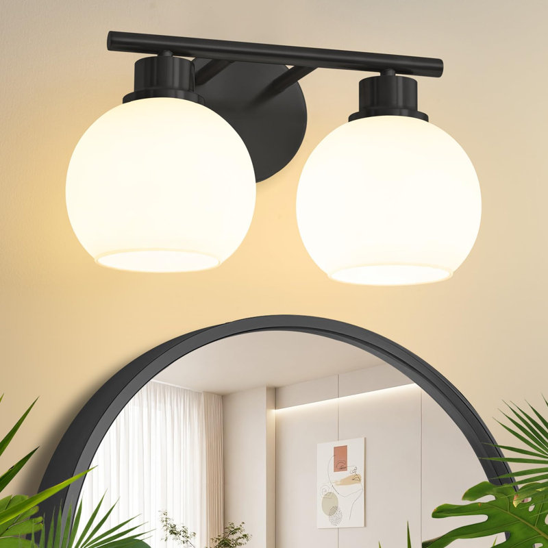 Luminaire de meuble-lavabo moderne avec abat-jour en verre, applique murale 2 lumières pour miroir, douille E26, installation facile