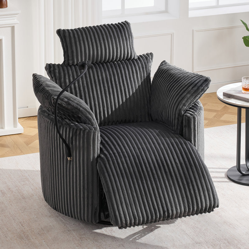 Manual Swivel Recliner Rocking Chair With Adjustable Backrest, Footrest and Headrest, 37'' Wide Glider Reclining Chair With Phone Holder For Primary Living Room or Bedroom