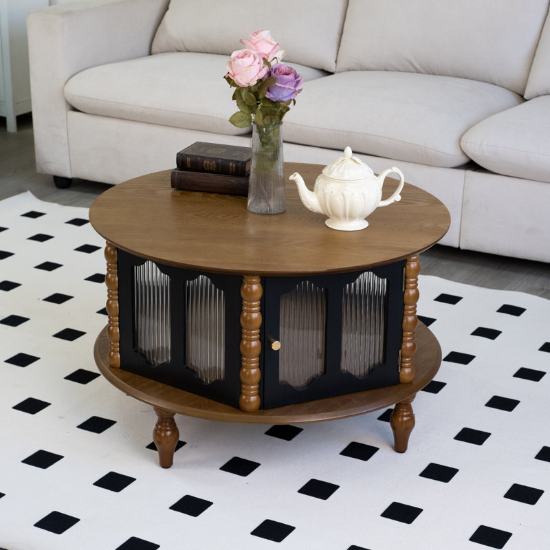 Table basse moderne en placage de bois avec rangement, idéale pour les petits espaces