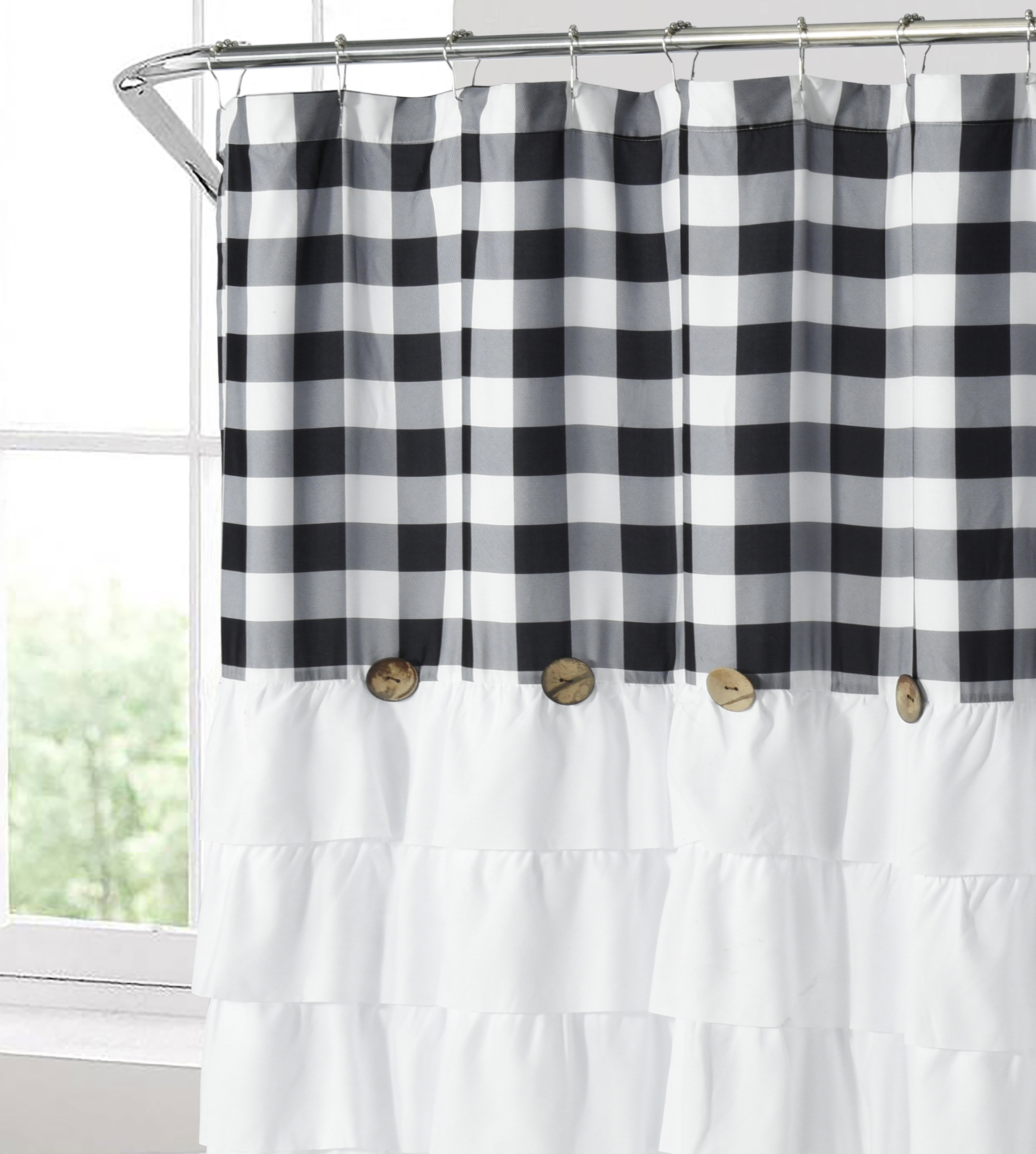 Gracie Oaks Ivoryanna Gingham Shower Curtain | Wayfair