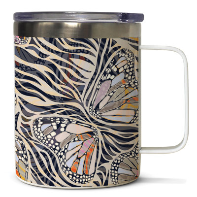 Tasse en acier inoxydable à papillons avec couvercle 12 oz. Ebern Designs