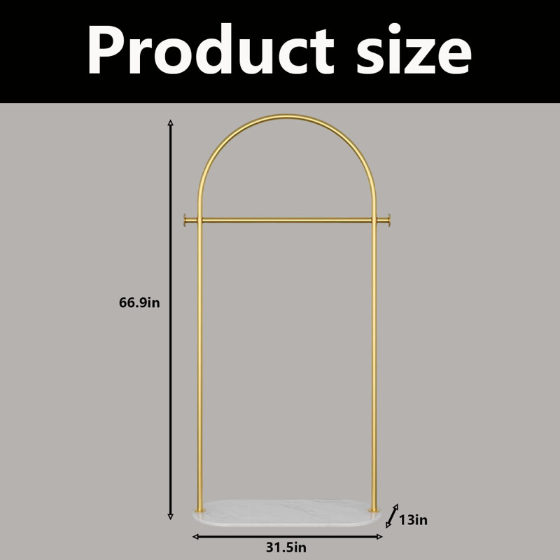 Freestanding Garment Rack With Marble Base, Gold