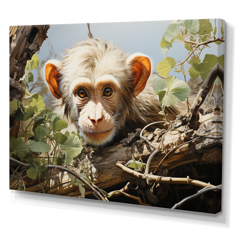 «Green Brown Monkey Mischievous Monkey Pastoral», reproduction d'art sur toile, H 30 po x l 40 po x P 1,5 po, Toile tendue