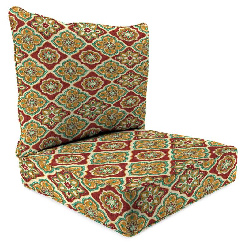 24" x 46.5" Bryann Outdoor Deep Seat Chair Cushion Set with Welt, Red Floral