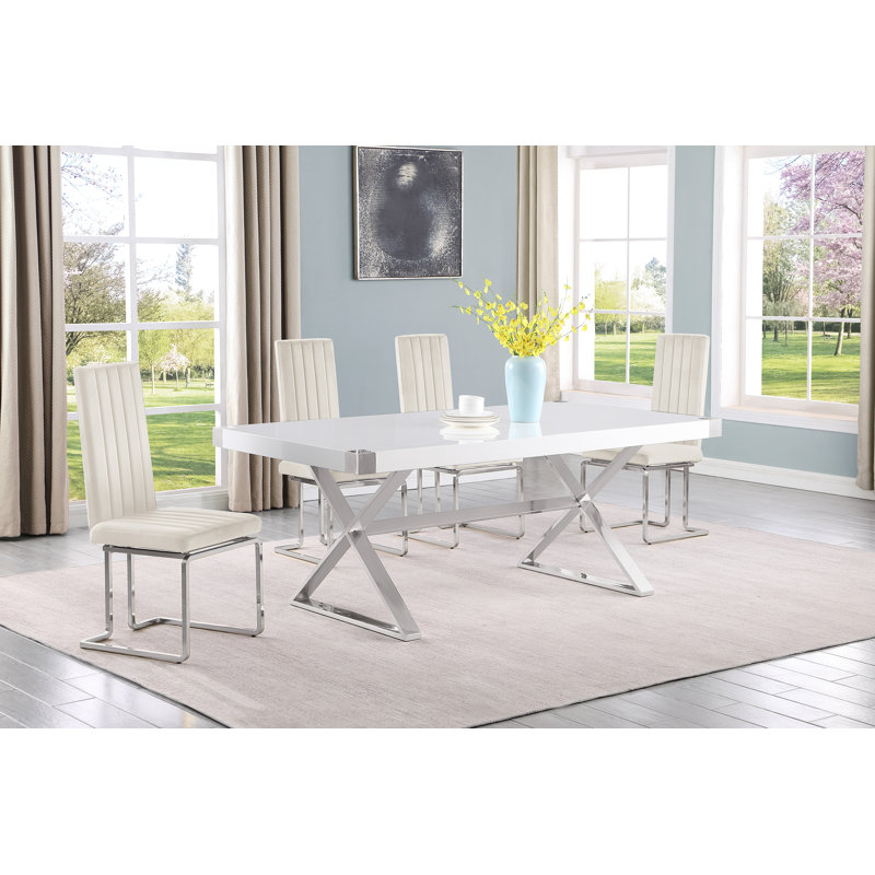 Ensemble repas 5 ou 7 pièces Ziona, Crème / argenté, 5, Argent argent