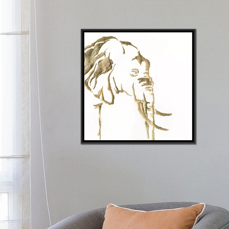 «Gilded Elephant», impression sur toile, H 37 po x l 37 po x P 1,5 po, Toile avec cadre flottant noir, Pas de tapis