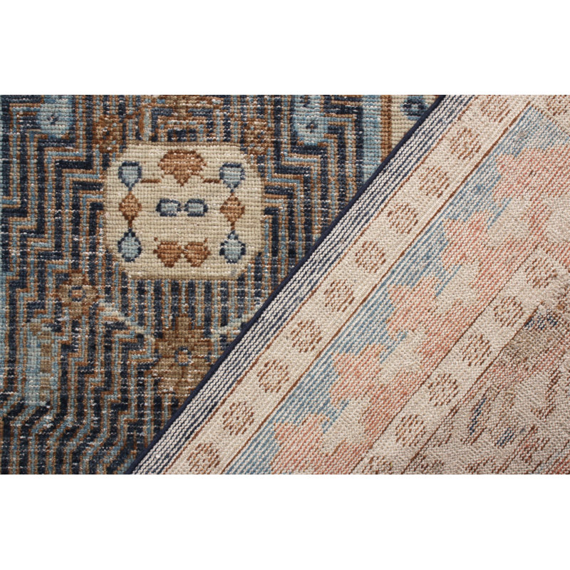 Rug & Kilim’S 17Th Century  Rug In Blue And Salmon Garden Design, Rectangle 6' x 9'