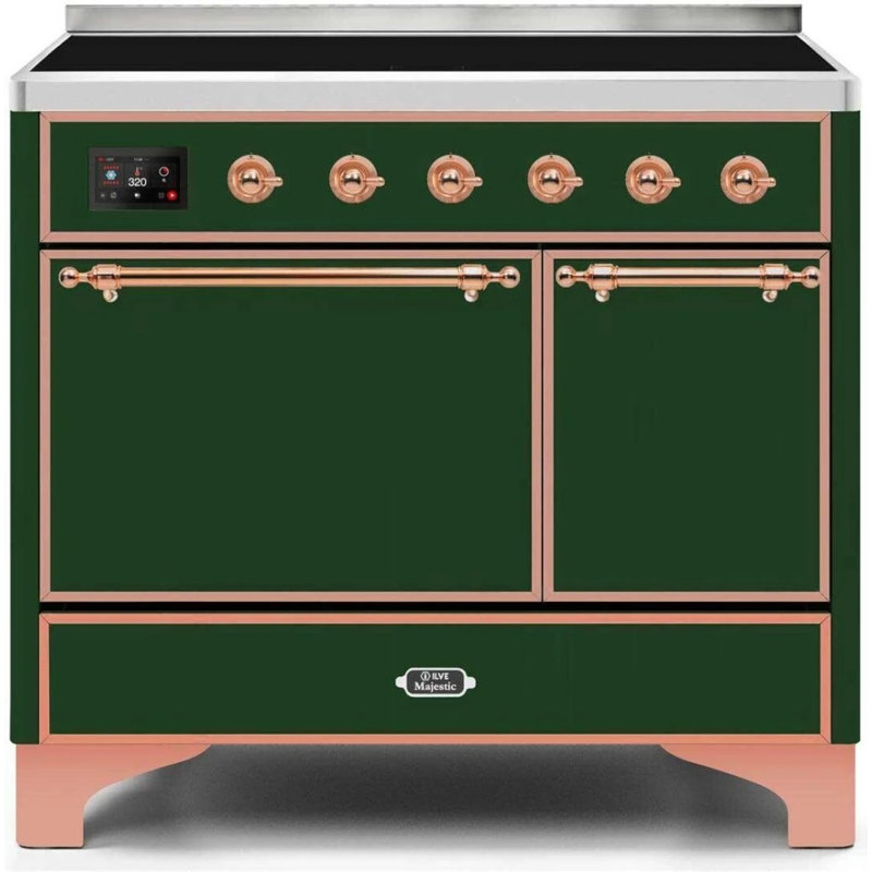 Cuisinière à induction 40 pouces avec 6 éléments à induction ILVE Majestic II Series (porte en verre), Vert émeraude / cuivre
