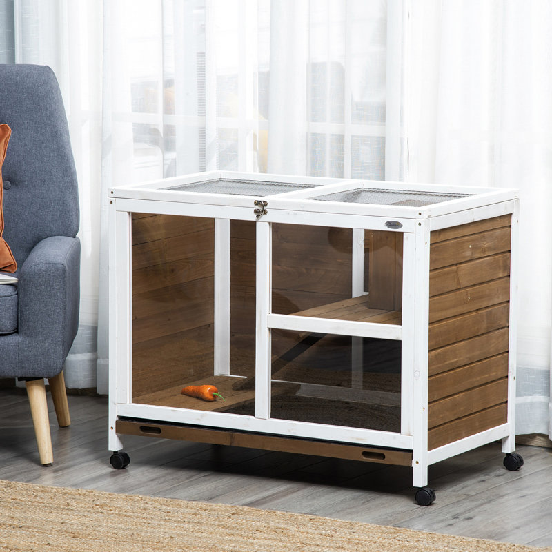 Cage en bois avec roulettes, dimensions de bureau et de table d'appoint, entrée étanche, revêtement brun