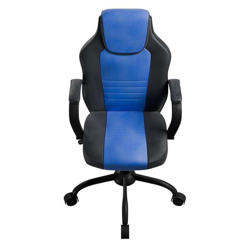 Inbox Zero Corryn Adjustable Faux Leather Swiveling PC & Racing Game Chair, Black/Blue