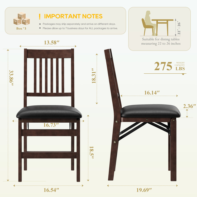 Padded Stackable Folding Dining Chairs with Solid Wood Frame, No Assembly, Leather Black