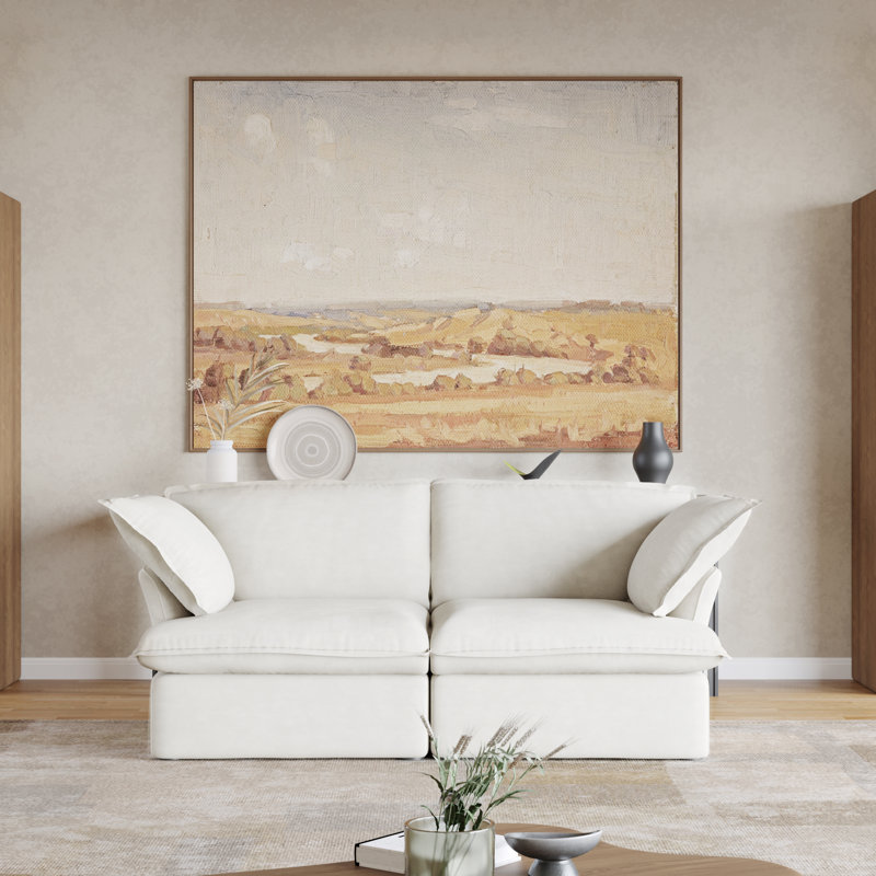 Fairford 2-Piece Upholstered Modern Fabric Loveseat Sofa, White Linen