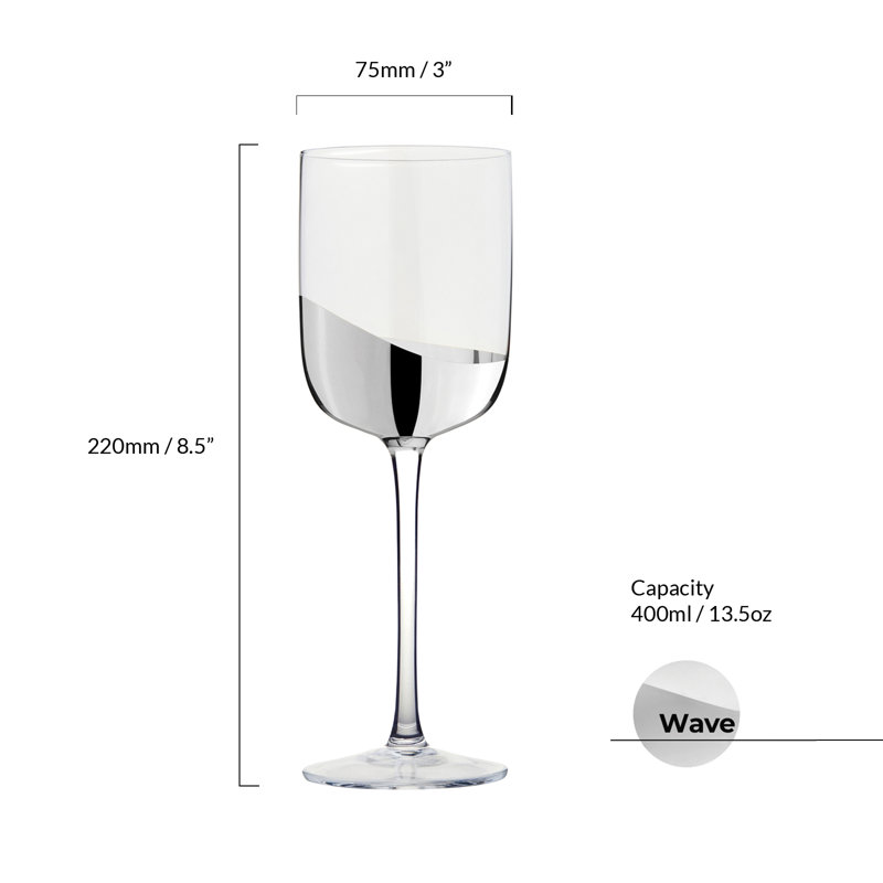 Wave Wine Glasses, Clear/Silver