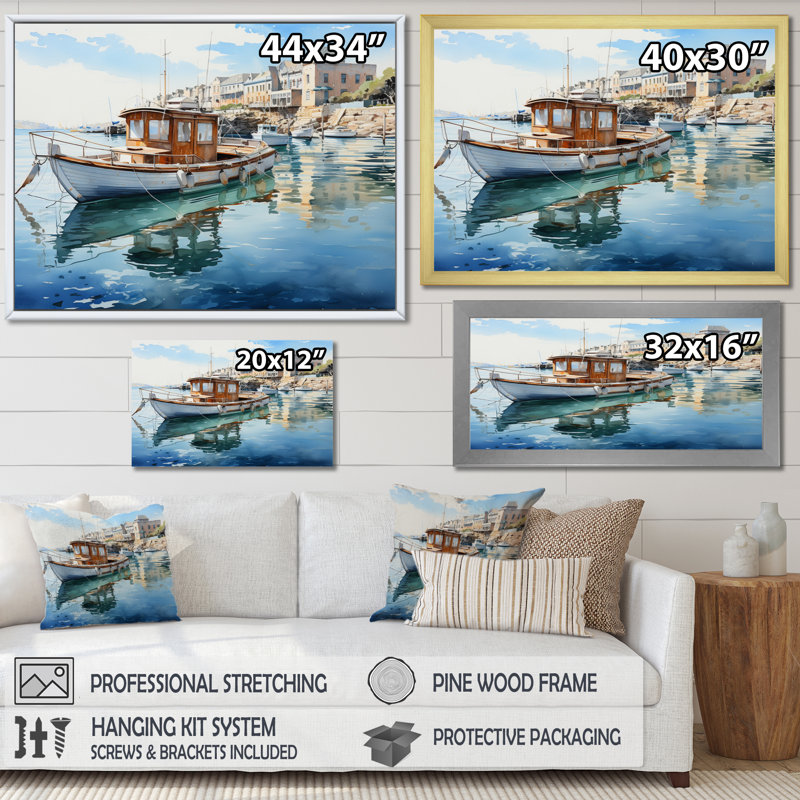«Port Harbor Reflections», reproduction sur toile, Encadrement doré, H 24 po x l 32 po x P 1 po