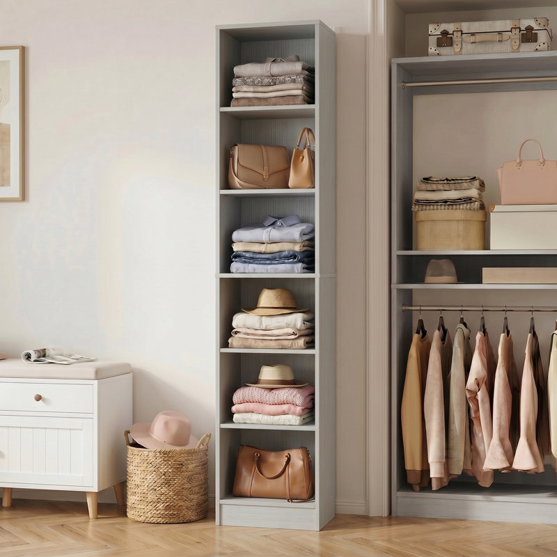 Système de placard avec tablettes ouvertes, Gris