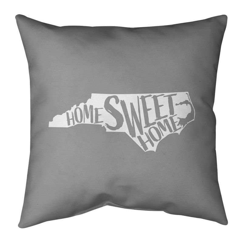 Coussin intérieur / extérieur Home Sweet, 18 po x 18 po, Caroline du Nord, Gris