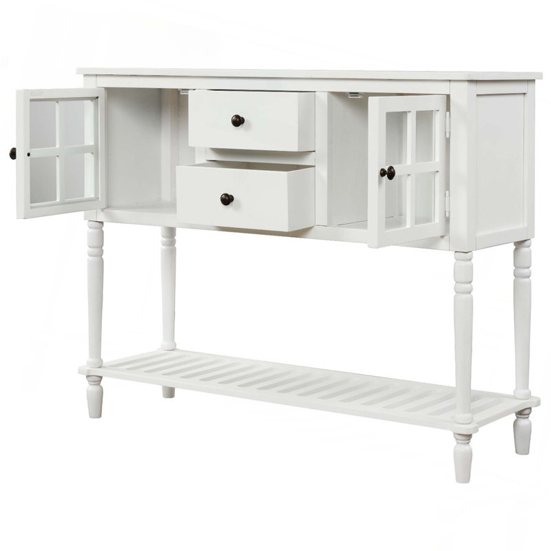Farmhouse Sideboard Console Table With Bottom Shelf, White
