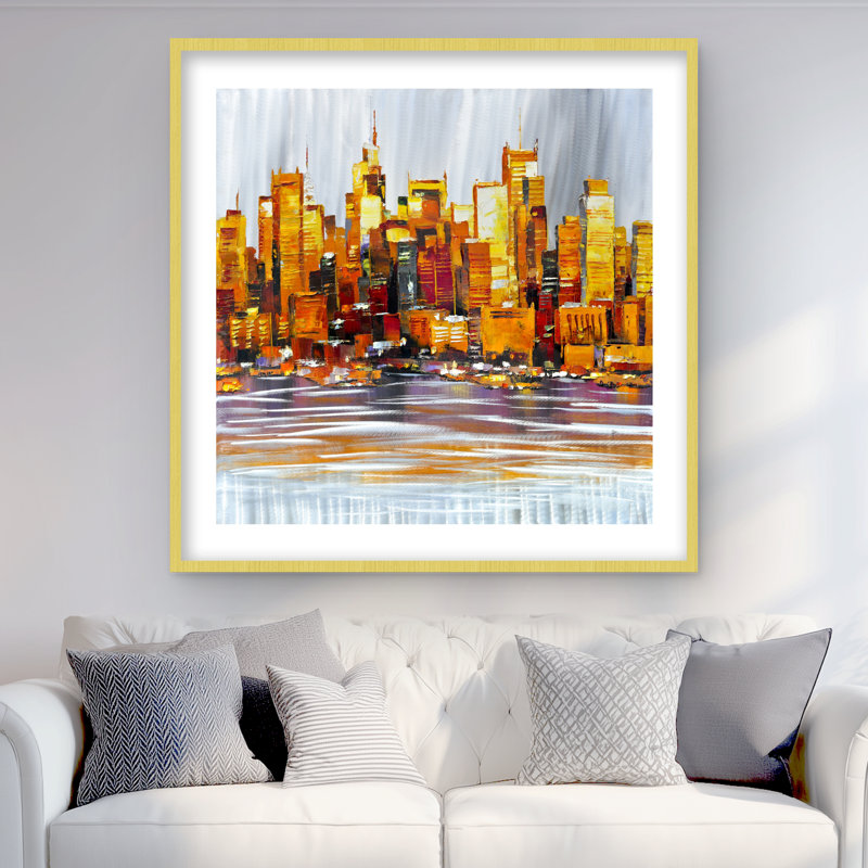 Orange Buildings - Contemporary Gray Framed Matted Print