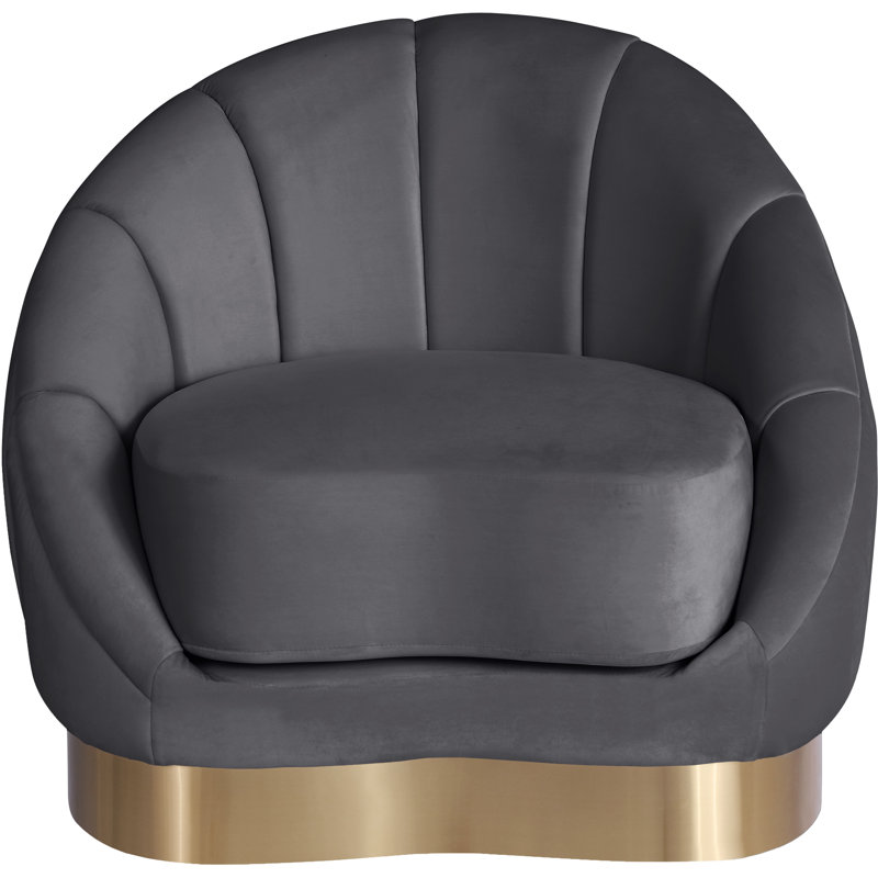 Shelly 34.25" Wide Tufted Velvet Barrel Chair, Grey Velvet