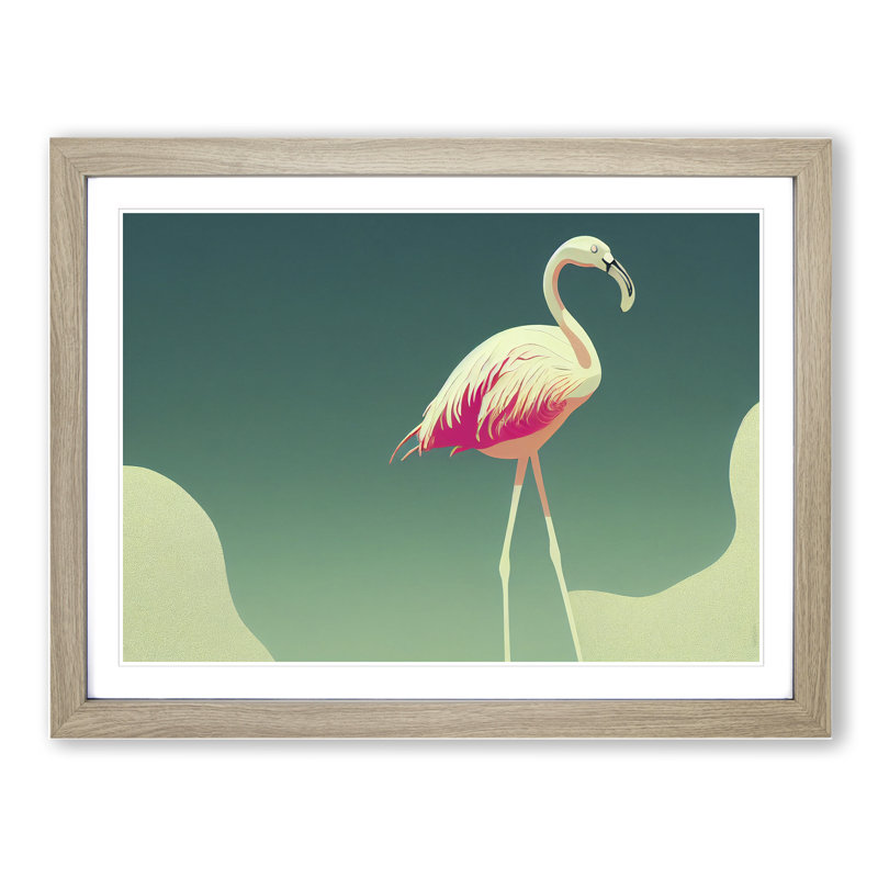 Astonishing Flamingo - Single Picture Frame Print, 46cm H x 64cm W x 2cm D, Oak Framed