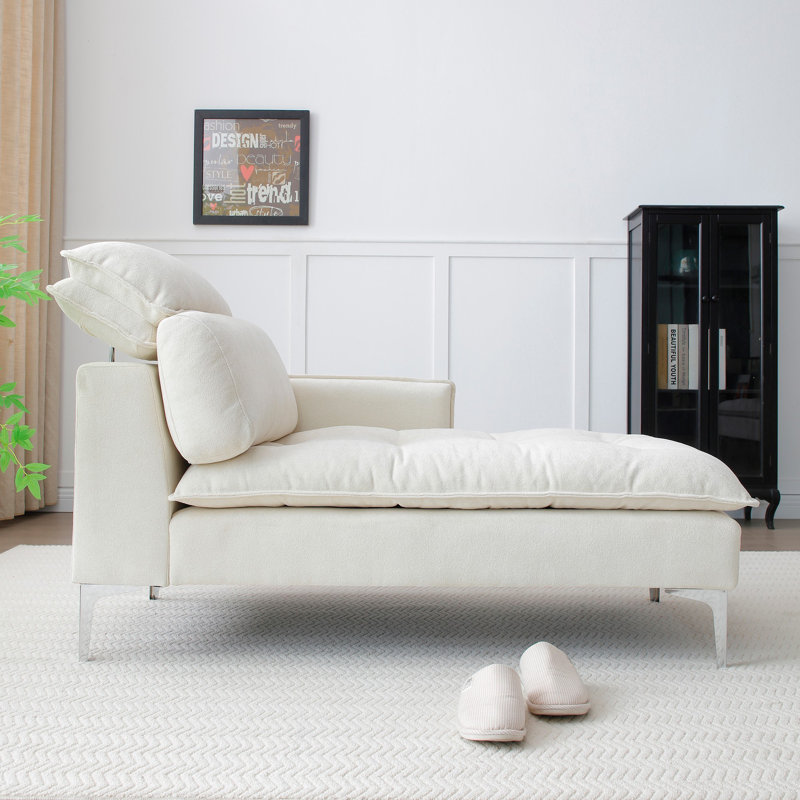 Chaise longue rembourrée Meshawn avec appui-tête réglable, Lin beige