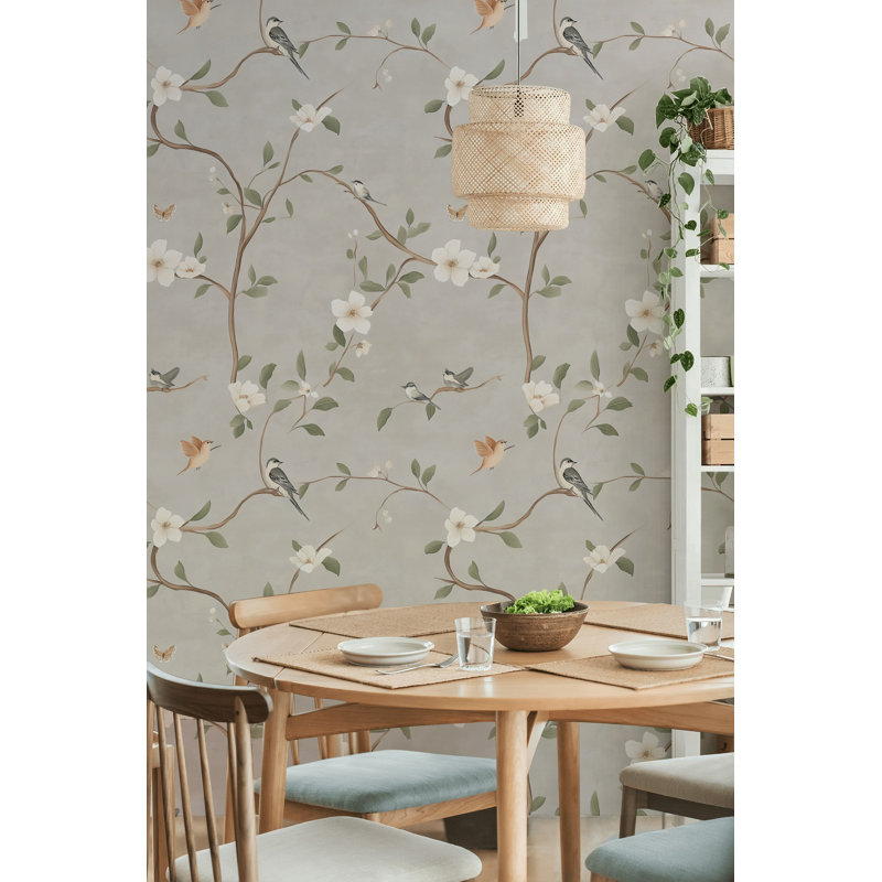 Papier peint floral et oiseaux élégants avec papier peint magnolia