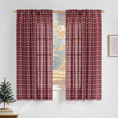 NICETOWN Rustic Grid Pattern Linen Light Filtering Plaid Curtains for Living Room Dining Room, Farmhouse Rod Pocket Back Tab Semi Sheer Window Curtains, 1 Pair