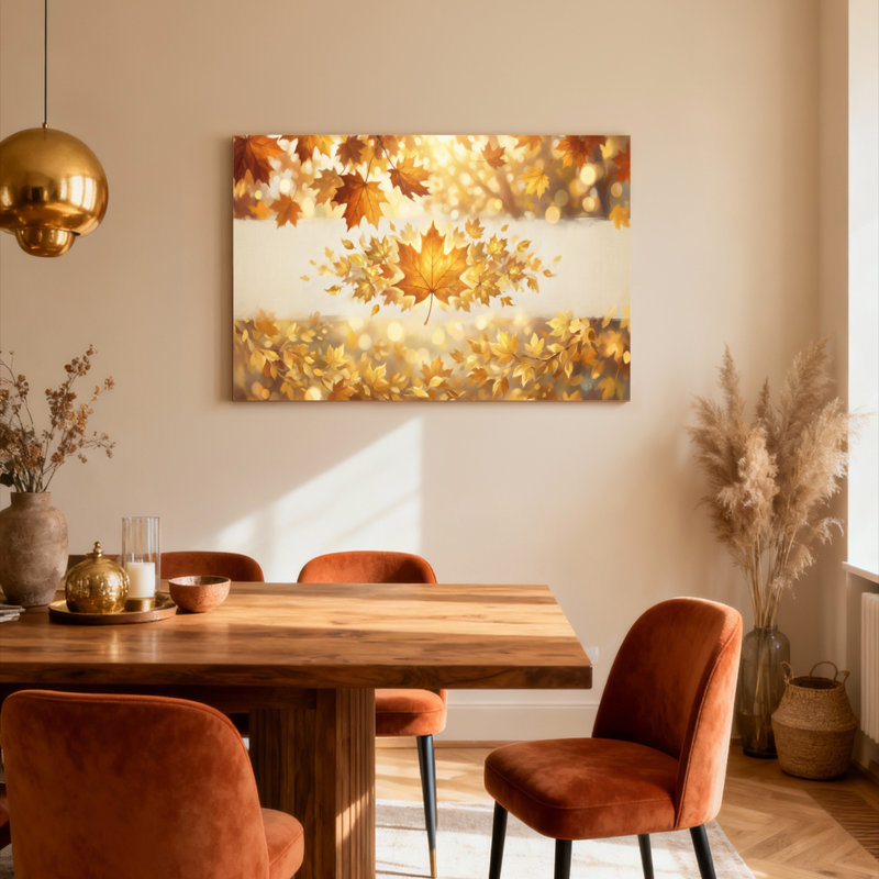 Automne, feuilles d'érable, automne doré, art mural sur toile tendue, ensemble de 1, H 20 po x l 30 po
