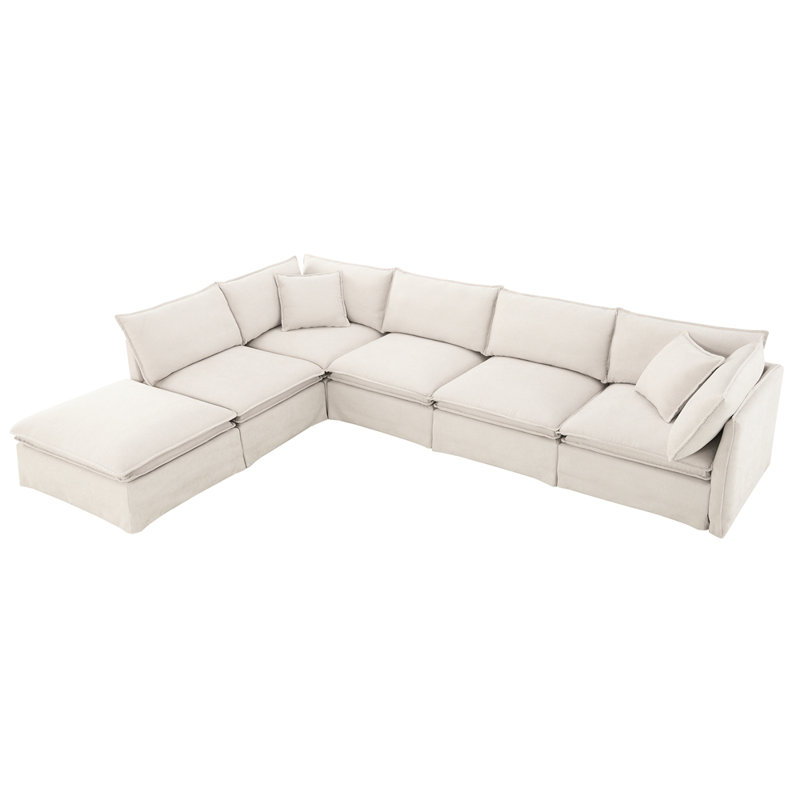 Canapé modulaire de style contemporain avec repose-pieds mobile 125,5 po, Blanc cassé
