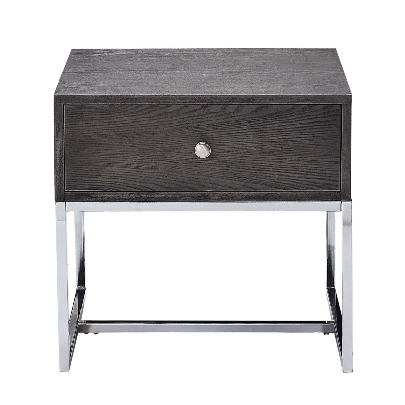 Table de bout moderne en chêne gris avec base de traîneau stable et rangement élégant