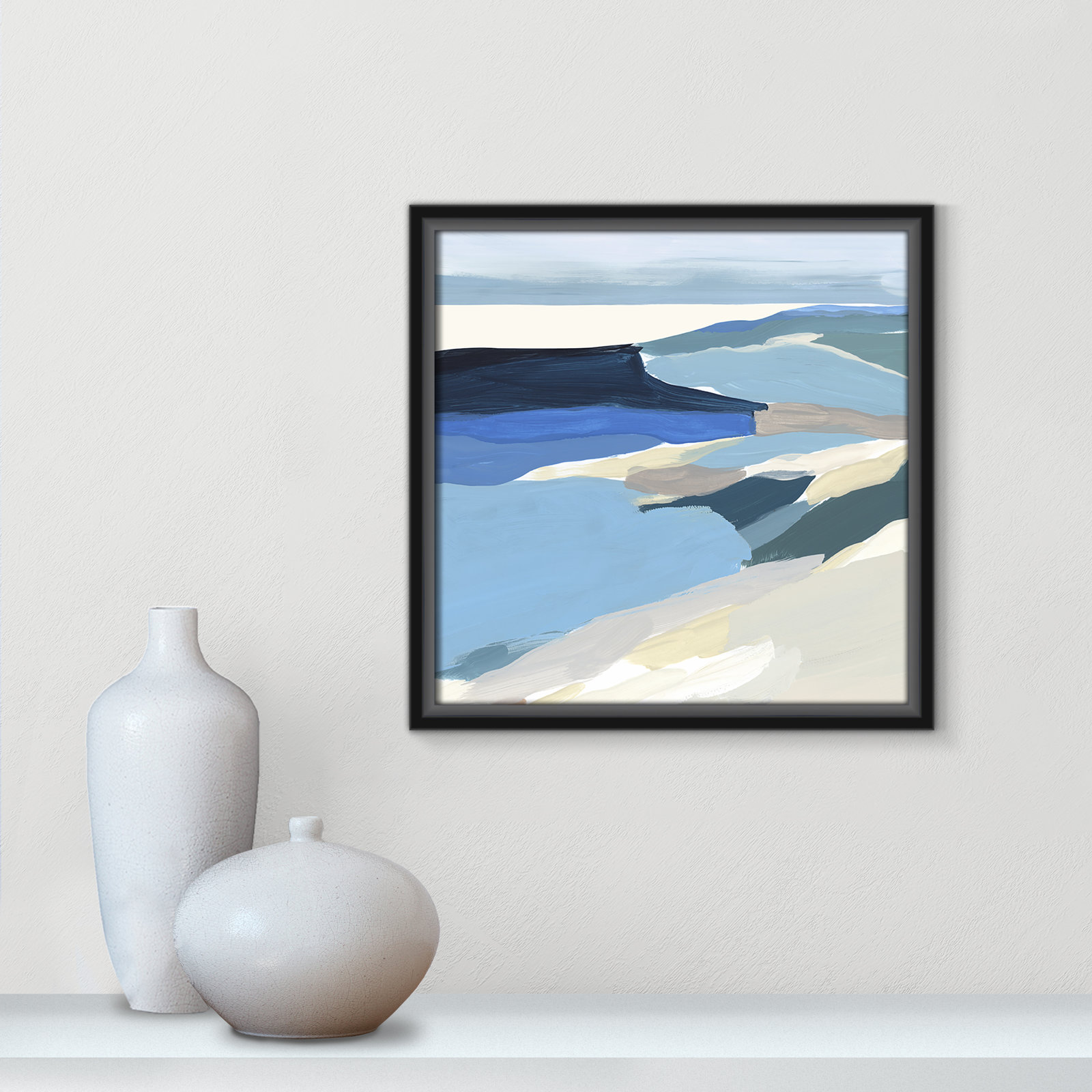 Decker "Graham Lake II" Painting, 13.5" H x 13.5" W x 2" D, Black Framed Canvas