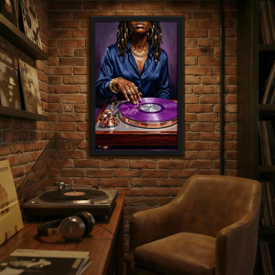 Abstract Woman With Dreads Playing Purple Vinyl Record