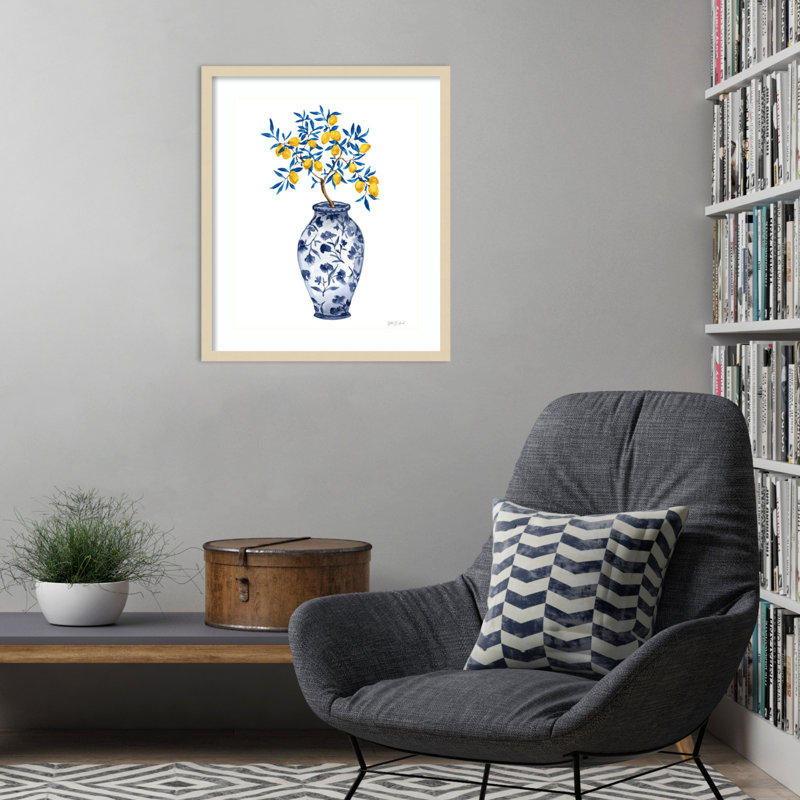 «Lemon Tree in Chinoiserie II» par Yvette St. Amant, reproduction d'art encadrée en bois, H 25 po x l 21 po