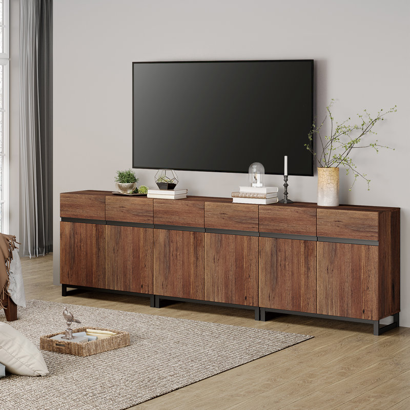 Modern 3-In-1 TV Stand For Tvs Up To 100 Inches, Entertainment Center TV Console With Adjustable Shelves And Metal Base For Living Room And Bedroom, Brown