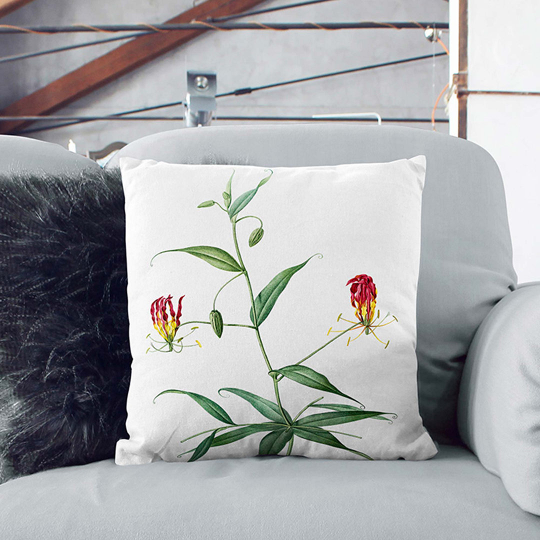 Flame Lily Flowers by Pierre-Joseph Redoute Cushion with Filling