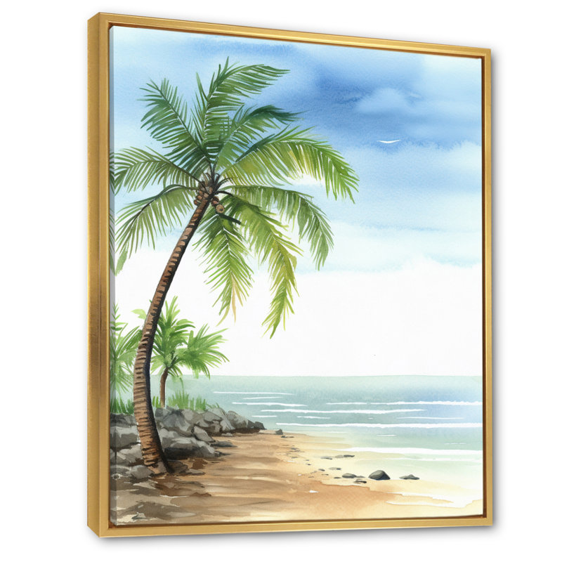 Palmier à la station balnéaire I sur toile, 32" H x 24" W, Cadre flottant doré